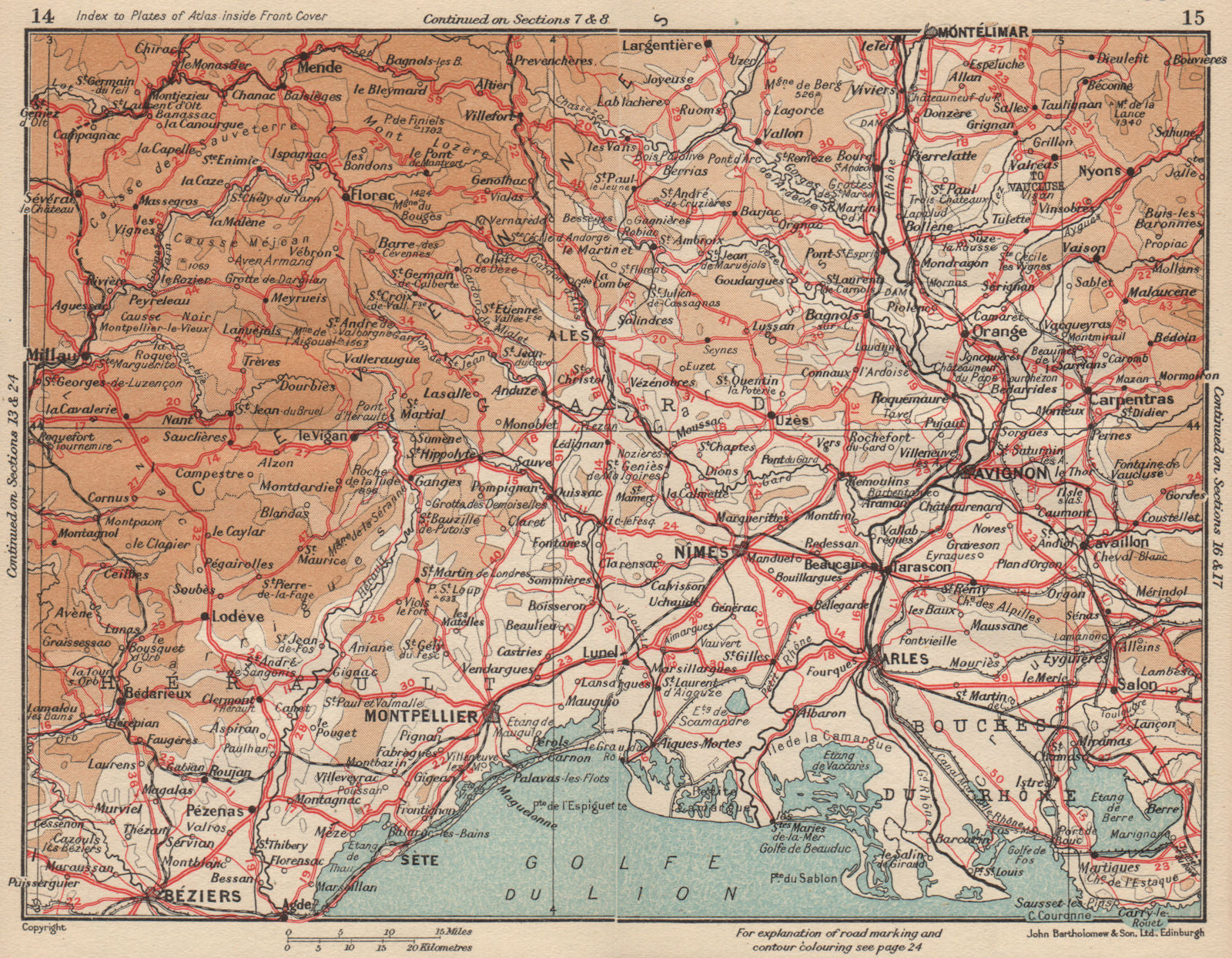 CÔTE CAMARGUAISE.Gard Camargue Nîmes Avignon Arles Montpellier Cévennes 1954 map